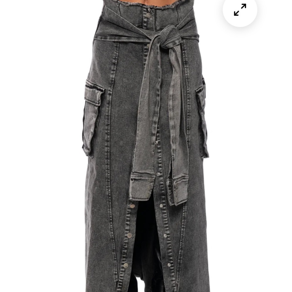 AKIRA Charcoal Denim Maxi Skirt with Belted Front